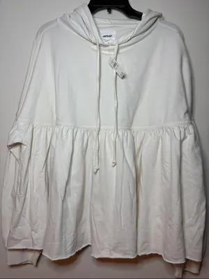 NWT Aerie Peplum Hoodie medium Ivory Oversized 100% Cotton Balloon Sleeve thumbnail 6