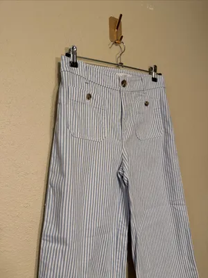 LOFT The Palmer Wide Leg Pants Blue White Stripe Nautical Size 0 thumbnail 2