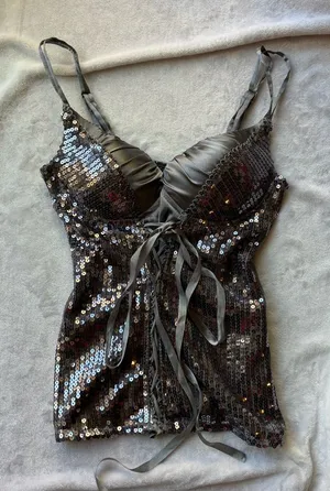 ZARA Sequin Strappy Top - Silver Corset thumbnail 1
