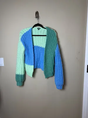 WILD FABLE Colorblock Open Chunky Knit Cardigan Size Small Blue Green thumbnail 2