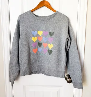 Pact Women’s Watercolor Hearts Cloud Brushed Fleece Crew Sweatshirt Gray S thumbnail 1