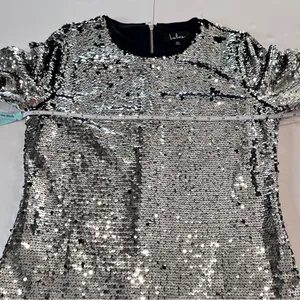 Lulus Main Event Silver Sequin 3/4 Sleeve Sheath‎ Dress MEDIUM thumbnail 8