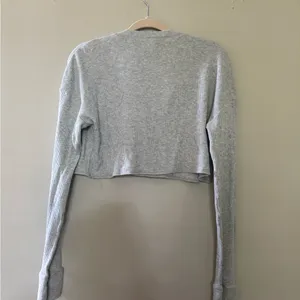 SKIMS Heather Gray Button-Up Crop Sweatshirt thumbnail 3
