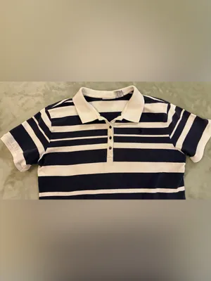 Women’s Duck Head Brand Striped Polo Shirt in Navy and White Size Large thumbnail 2