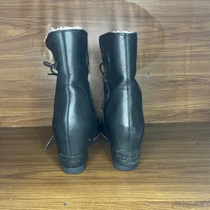 Sorel Joan of Arctic Mid Lace Up Wedge Black Leather Shearling Lux Women’s 10 thumbnail 6