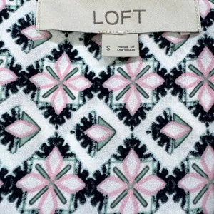 Loft Top White with Black, Pink Green Print. Sleeveless V Neck Size Small thumbnail 7
