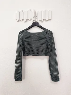 Zenana Ash Jade Crochet Open Knit Cropped Sweater Top Long Sleeve Boho Sheer thumbnail 5