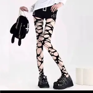 Sexy Black Ripped Fishnet Tights Women Gothic Punk Hollow Out Tight thumbnail 3