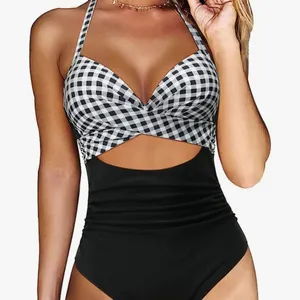 High waisted Bathing suit size Large . Looks like 2 piece but it's one p… thumbnail 2