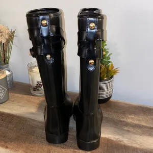 Coach Trisha Tall Rubber Rain Boots With Gold Buttons & Leather Size 9M thumbnail 9