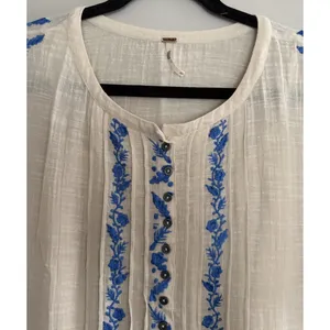 Free People Santiago Embroidered Boho Mini Dress Ivory and Blue‎ Size Medium thumbnail 3