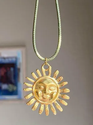 Handmade gold tone stainless steel sun boho retro vintage style necklace☀️ thumbnail 2