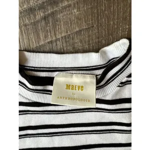 Maeve‎ Anthropologie Medium Womens Top Stretch Black White Short Sleeve Striped thumbnail 3