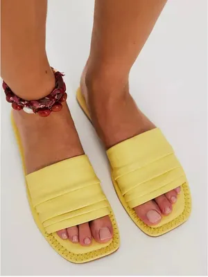 FREE PEOPLE NIB Evelyn Slip On Sandals / Sunkissed Yellow Leather thumbnail 1