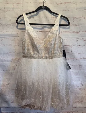 Lulus Dress Medium Sparkling White Tulle Ballerina Dream Cream Gold Skater Dress thumbnail 1