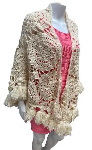 Free People wms cream beige crochet bohemian cardigan cover shawl OS SKU 10-792 thumbnail 1
