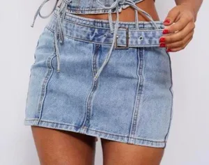 Petite Light Blue Wash Denim Buckle Detail Mini Skirt size 0 thumbnail 4