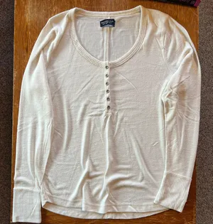 Abercrombie White Henley Long Sleeve V-Neck thumbnail 1