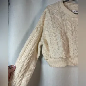Re/Done Ivory White Cable Knit Cropped Sweater Size Small thumbnail 5