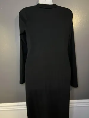 Zara Shirt Dress Womens Large Black Ruched Button Front Collared Knit Midi thumbnail 6