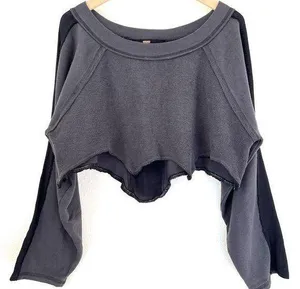 Free People Cropped Sweatshirt Grey & Black Mixed Media XS/ Small thumbnail 1