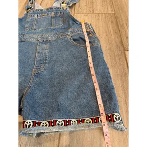 Santa Barbara Denim Shortalls Womens Large Blue Peace Symbol Streetwear Y2K thumbnail 6