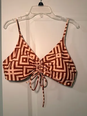 Women’s Brown/Beige Geometric 2pc Bikini Top w/ Swim Shorts L thumbnail 4