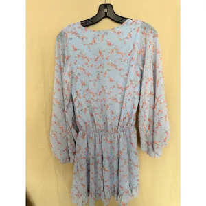 VICI Mini Dress Women Small Light‎ Blue Floral Tyche Long Sleeve Ruffle Boho thumbnail 5