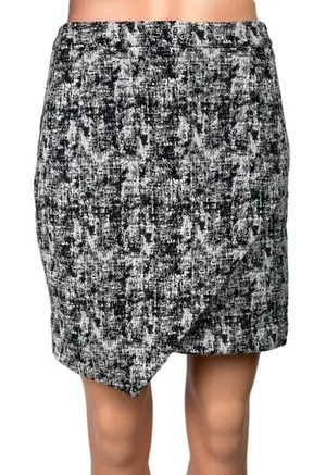 FRNCH Black Assymetrical Wrap Woven Tweed Straight Pencil Mini Skirt Size S thumbnail 1