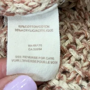 Free People Women’s Small Chunky Knit Crop Sweater Pink Beige Boho Cozy thumbnail 5