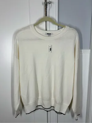 Madewell Merino Wool Pullover Sweater ivory & black trim size large capsule 2025 thumbnail 2