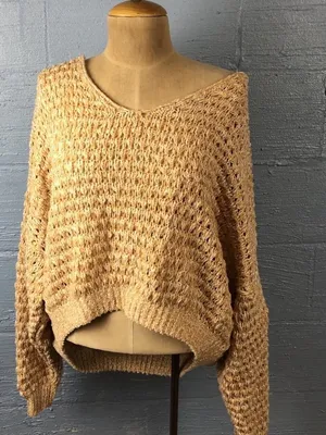 Free People Open-Knit Scoop Neck Sweater in Beige thumbnail 8