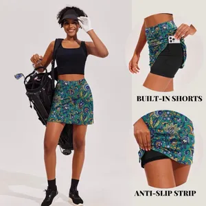 Ekouaer Women 16" Golf Skort Green Floral Paisley Tennis Skirt Pockets Large thumbnail 7