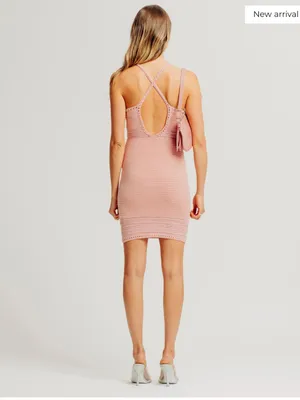 Torn by Ronny Kobo Pink Crochet Halter Mini Dress thumbnail 3