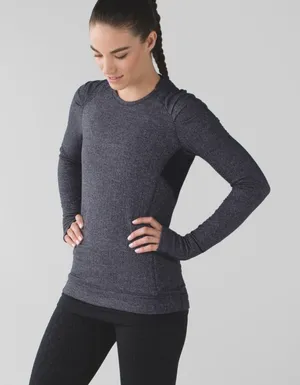 Lululemon Think Fast Long Sleeve Heathered Herringbone Heathered Black thumbnail 1