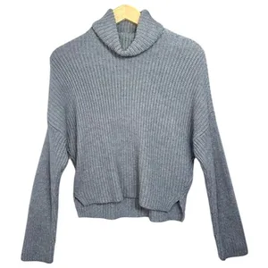 Abercrombie & Fitch Heather Gray Chunky Knit Cropped Turtleneck Sweater Size S thumbnail 2