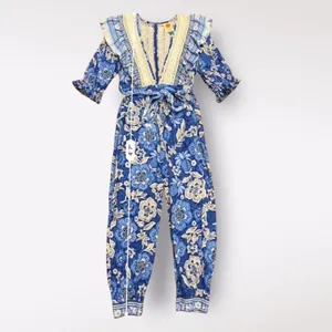Farm Rio Full of Flowers Jumpsuit‎ Blue Crochet Lace Size M thumbnail 5