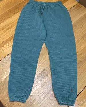 Love Fitness Women Large Teal‎ Green Waffle Knit Joggers Drawstring Lounge Pants thumbnail 1