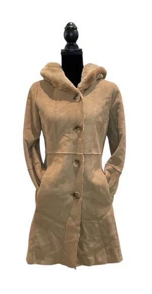 Calvin Klein Tan Hooded Faux Shearling Peacoat thumbnail 1