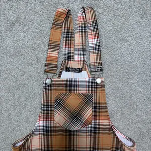 Jolie & Joy Beige, Red, White, and Black Plaid Pinafore Mini Overall Dress thumbnail 3
