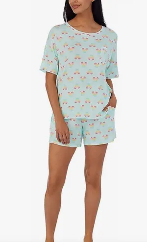 Disney Womens Short Pajama Set with Pockets Aqua in color thumbnail 1