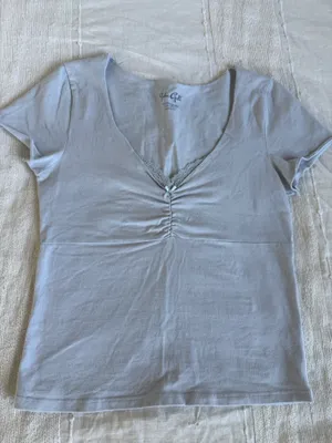 John Galt light blue ruched tshirt with a little lace thumbnail 2
