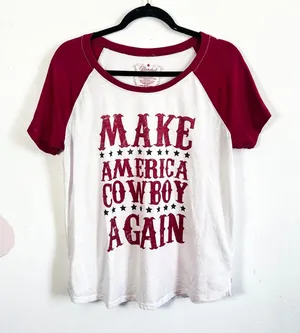 Women's Western Cowboy T-Shirt Sz Large Red Graphic Rodeo Summer‎ Tee thumbnail 1