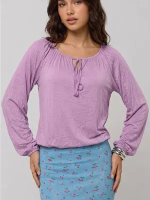 Women’s Lavender Tie-Neck Long Sleeve Tunic Top thumbnail 3