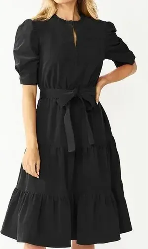 Draper James Puff Sleeve Tiered Ruffle Neck Button Micro Corduroy Belted Dress thumbnail 1