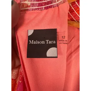 Maison Tara Floral Mini Dress Womens 12 Pink‎ Orange Ruffle Smocked Long Sleeve thumbnail 6