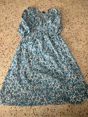 J.Crew Smocked Waist V-Neck Midi Dress in the Blue Blooms medium thumbnail 3