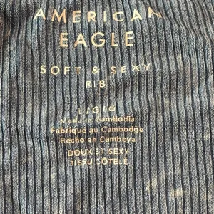 American Eagle Soft & Sexy Rib Blue V-Neck Short Sleeve Crop T-Shirt Large thumbnail 3