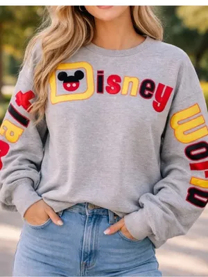 Disney Gray Sweatshirt with Red & Yellow Appliqué size medium thumbnail 1
