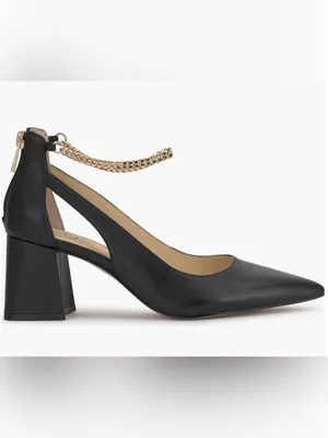 NWOB Jessica Simpson Black Leather Chain-Ankle Block Heel Pumps Size 5 thumbnail 3